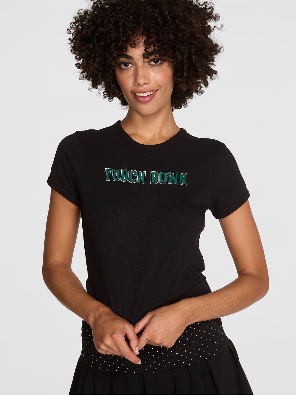 PINK Victoria's Secret Black 'TOUCH DOWN' Graphic Tee